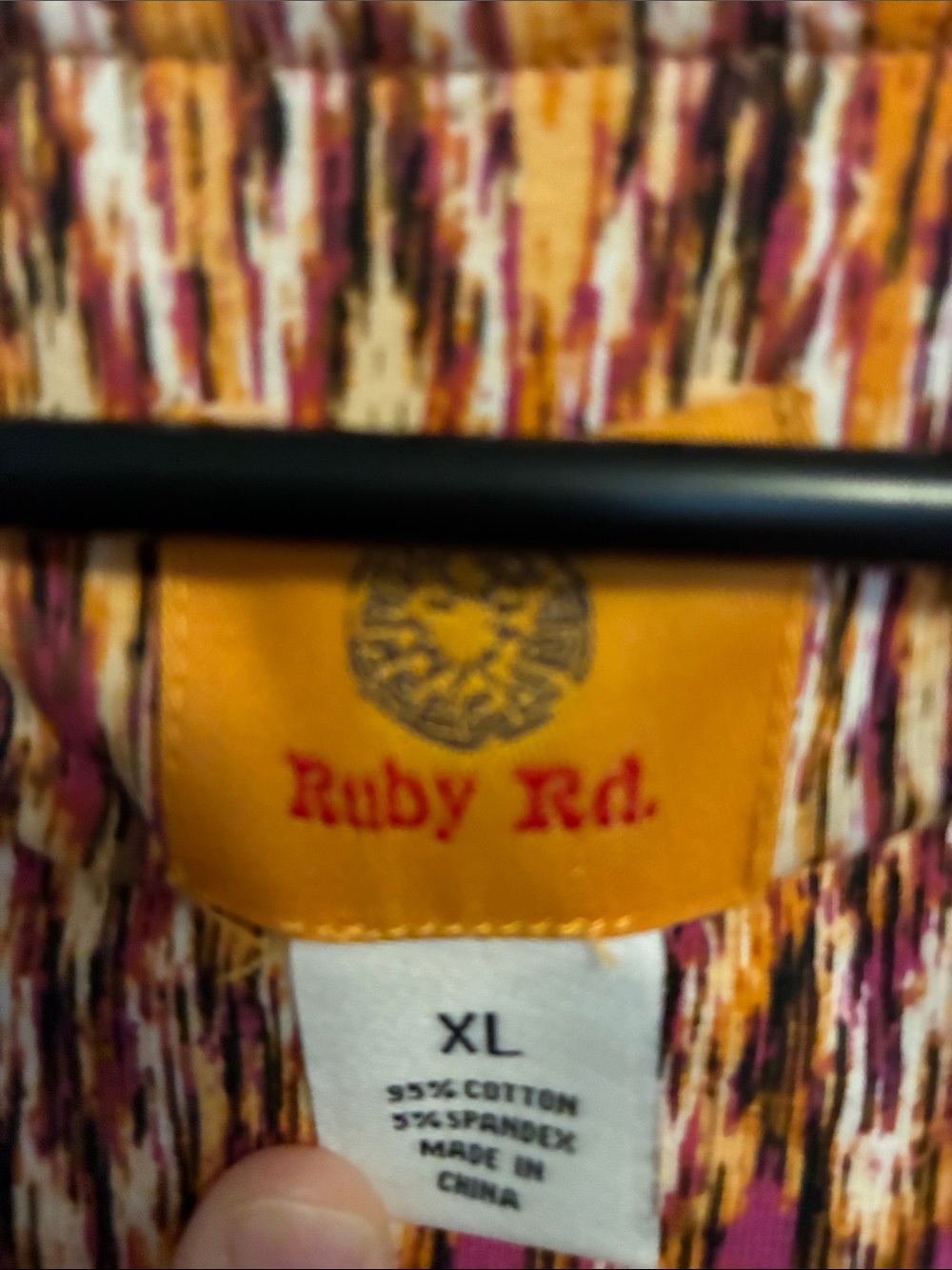 Ruby Rd. Ikat-Pattern V-Neck Tunic in Mustard & Burgundy - Picture 2 of 9